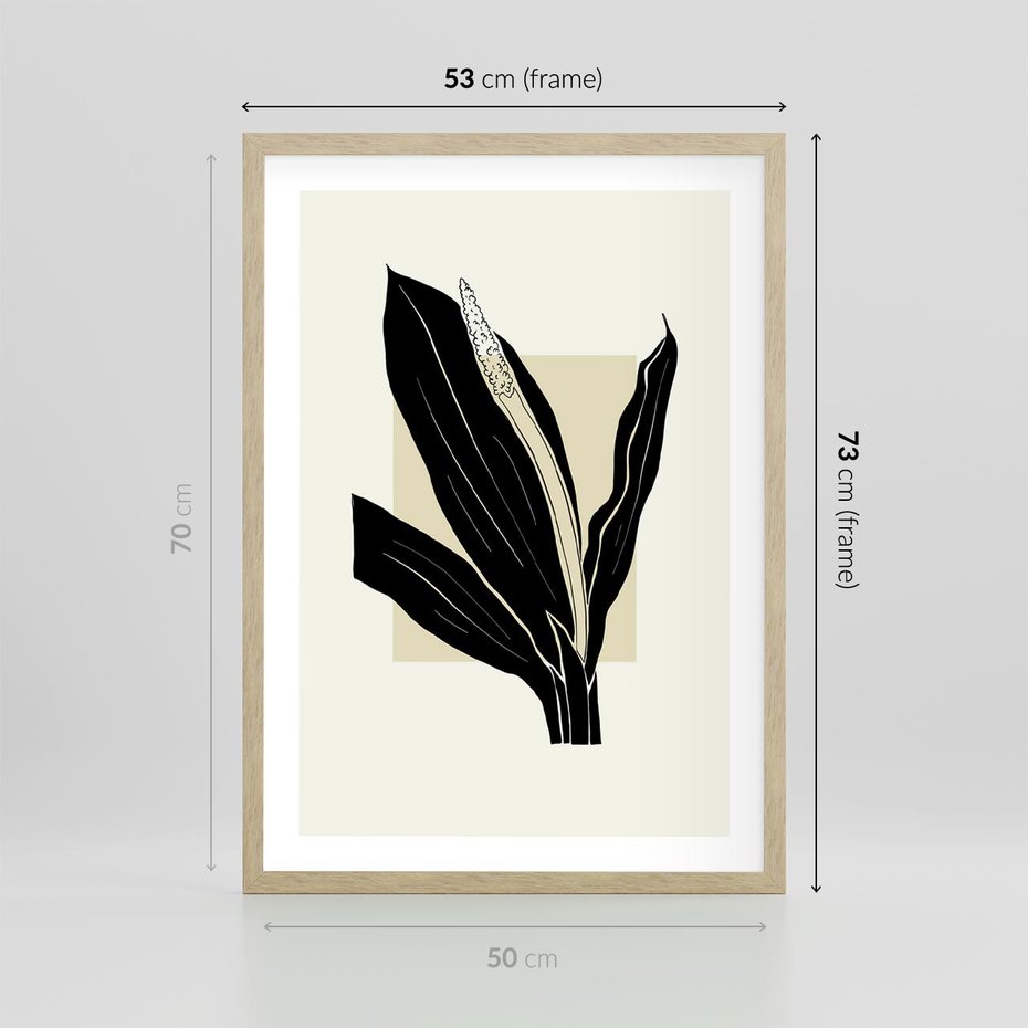 Plakat w ramie 50x70 - Harmonia liści - minimalistyczny obraz, szkic - rama drewno