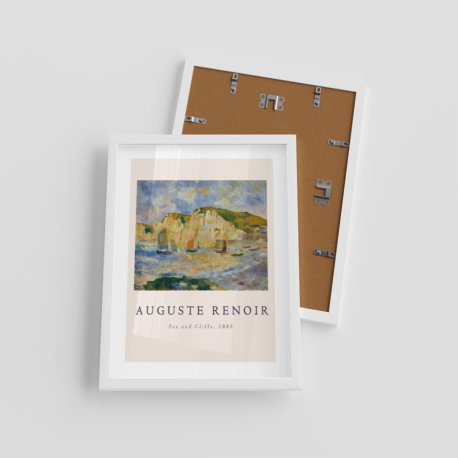 Plakat w ramie 30x40 - Plakat z Reprodukcją A. Renoira - Auguste Renoir, Morze i klify - rama biała