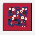 Obraz w ramie 50x50 - Kolorowe Przenikanie - abstrakcyjna kwiatowa kompozycja, czerwone mocne tło - rama czarna