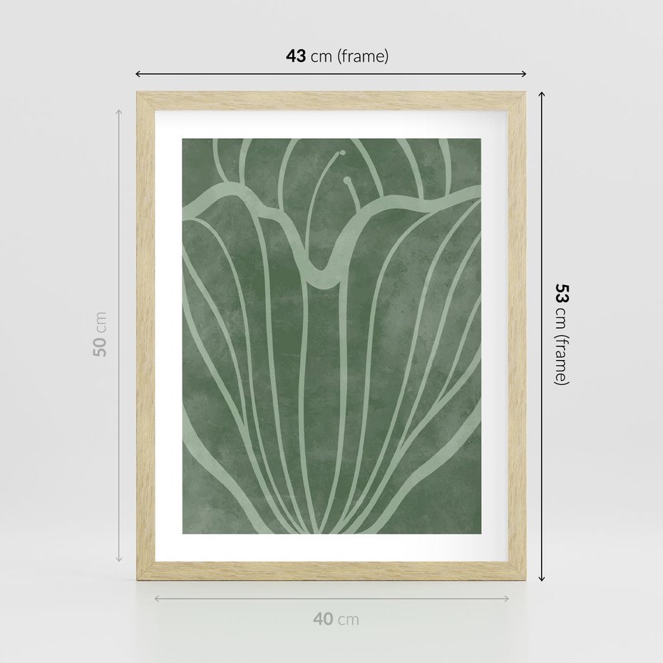 Plakat w ramie 40x50 - Zieleń Kształtująca Spokój - zielony plakat, roślinne inspiracje - rama drewno