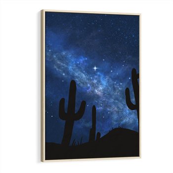 Obraz w ramie 70x100 - Nocne Tajemnice Pustyni - gwieździsta noc, granatowe niebo - rama drewno