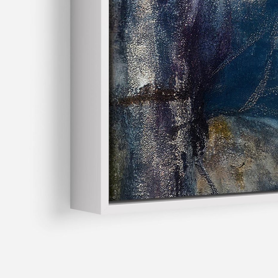 Obraz w ramie 80x80 - Tekstura Kwiatu - olejny obraz, niebieski kwiat - rama biała