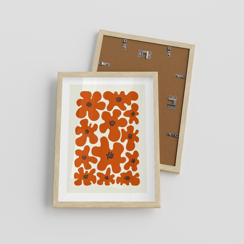 Plakat w ramie 30x40 - Wibracje Przestrzeni - abstrakcyjne czerwone kwiaty, kompozycja - rama drewno