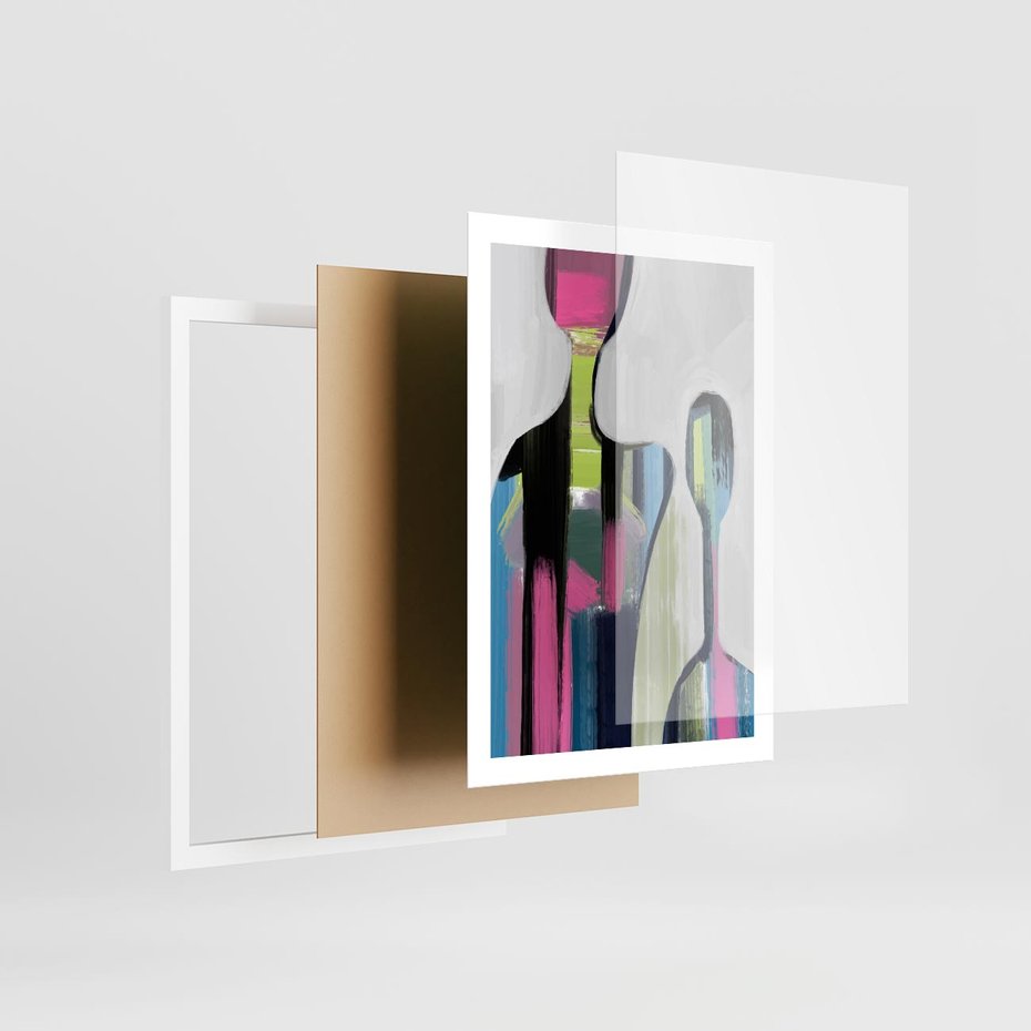 Plakat w ramie 50x70 - Wnętrza Kształtów - abstrakcyjna sztuka, nowoczesny obraz - rama biała