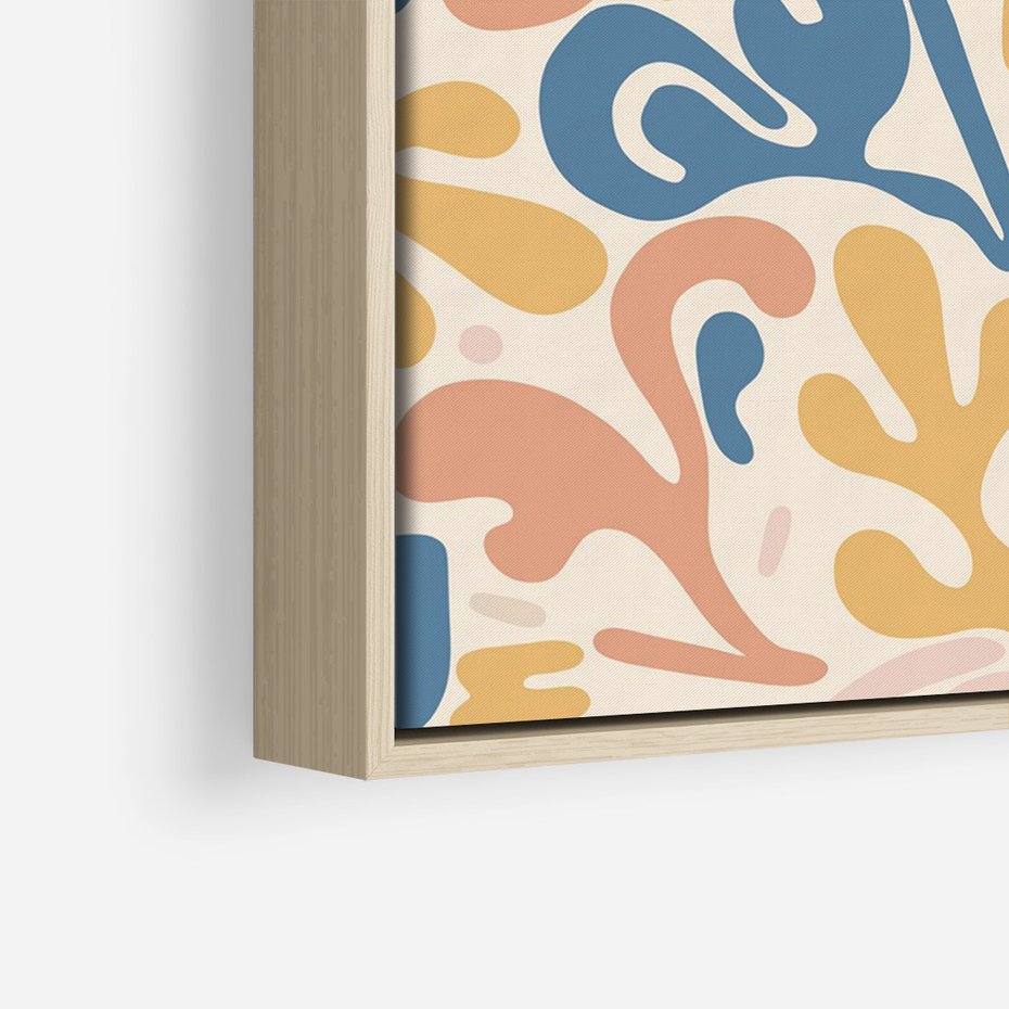 Obraz w ramie 50x70 - Symfonia Radosnych Barw - abstrakcyjne pastelowe formy, nowoczesna grafika w stylu boho - rama drewno