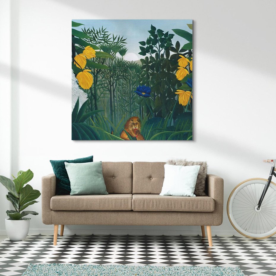 Obraz na płótnie 40x40 - "Uczta Lwa" (1907) Henri Rousseau - Reprodukcja - reprodukcja, obraz na płótnie