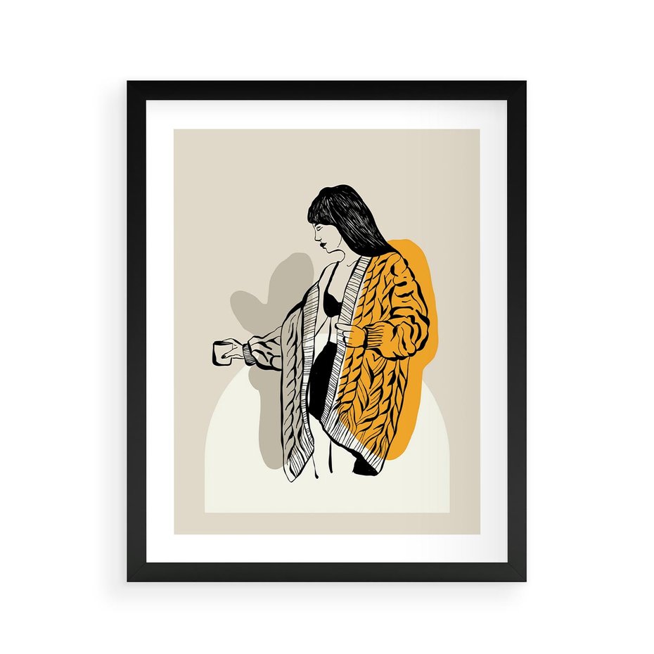 Plakat w ramie 40x50 - Żółte Akcenty w Grafice - grafika, minimalizm - rama czarna