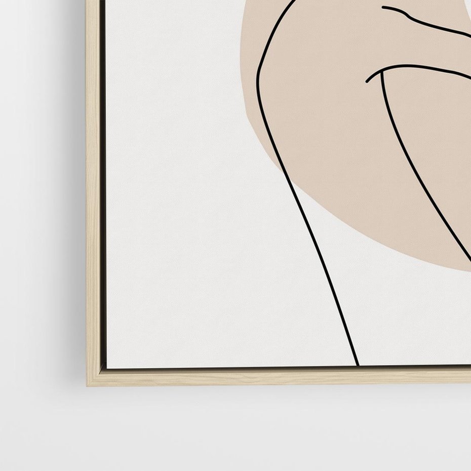 Obraz w ramie 80x80 - Przenikające Kształty - szkic jedną linią, one line - rama drewno