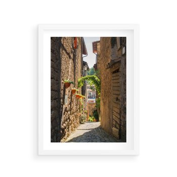 Plakat w ramie 30x40 - Włoska uliczka w perspektywie - Włochy, uliczka - rama biała