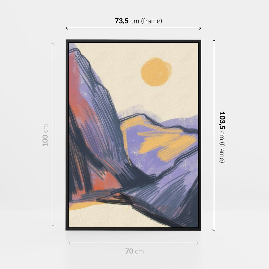 Obraz w ramie 70x100 - Ponad Szczytami - pastelowy krajobraz, nowoczesny plakat - rama czarna