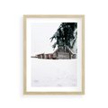 Plakat w ramie 30x40 - Zimowy Azyl - domek w górach, śnieg - rama drewno