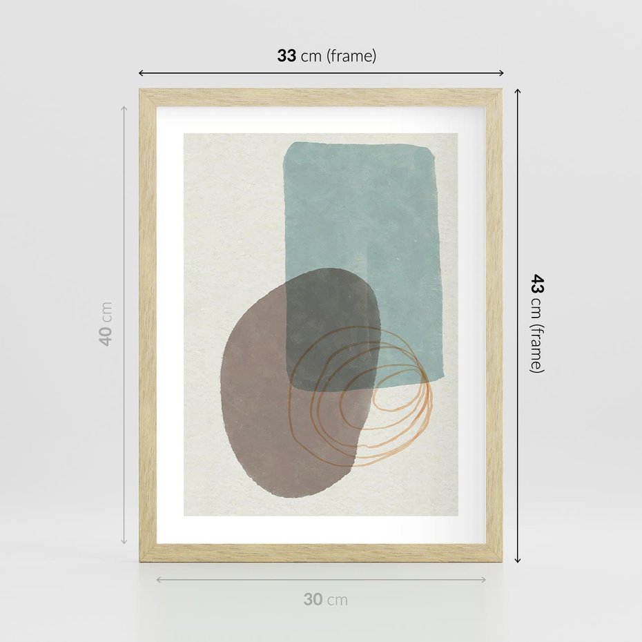 Plakat w ramie 30x40 - Rozkwitające Formy - geometryczne elementy, stonowane ziemiste kolory - rama drewno