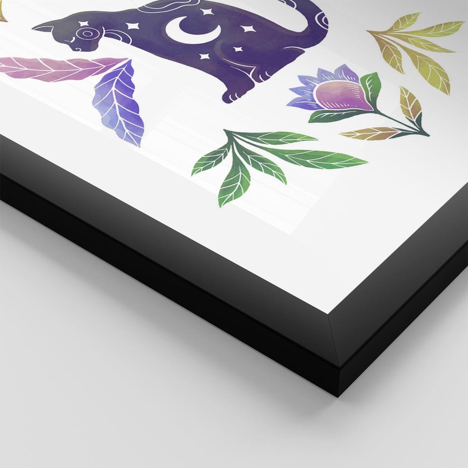 Plakat w ramie 30x40 - Migotliwa Przestrzeń - boho kot, plakat - rama czarna