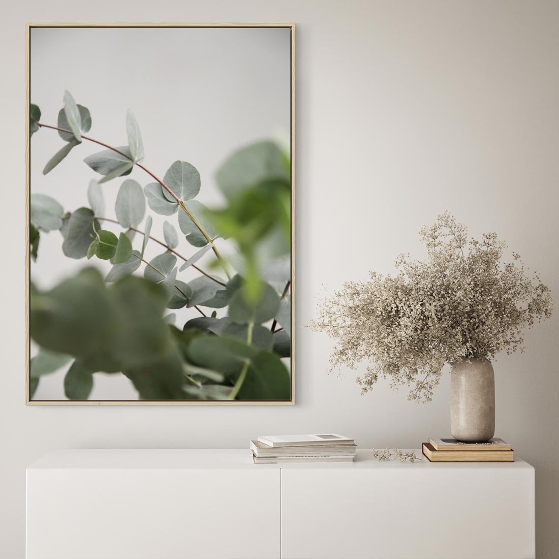 Obraz w ramie 80x120 - Liście eukaliptusa w naturze - eukaliptus, liście - rama drewno