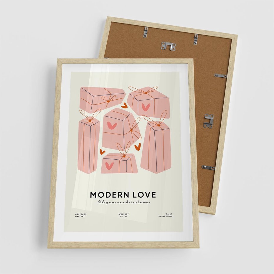 Plakat w ramie 50x70 - Nowoczesna Miłość - nowoczesna grafika, pastelowe kolory - rama drewno