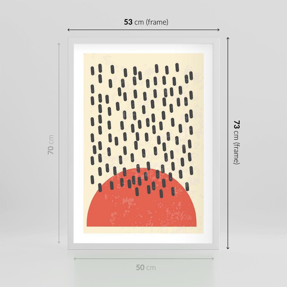 Plakat w ramie 50x70 - Czerwona Abstrakcja: Grafika z Wyrazistym Kołem - abstrakcja grafika, czerwone koło - rama biała