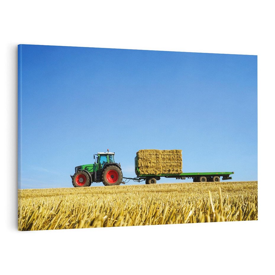 Obraz na płótnie 120x80 - Ruralne żniwa - traktor, przyczepa