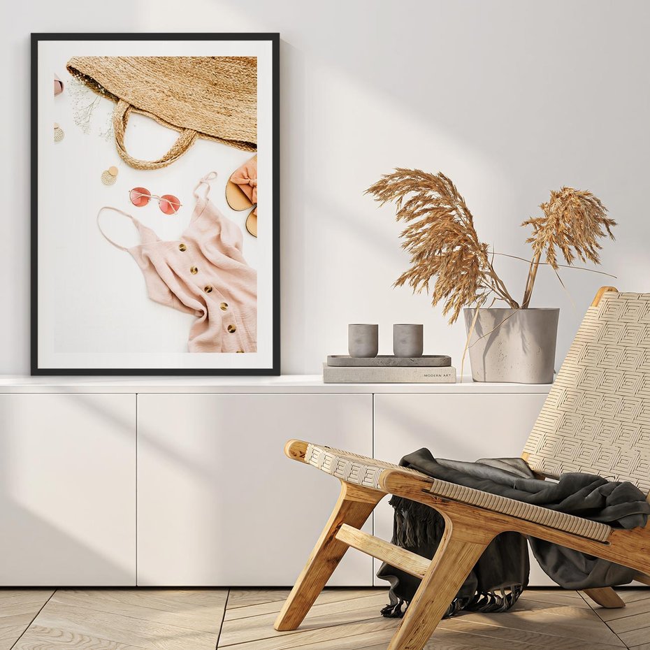 Plakat bez ramy 50x70 - Moda na Plażę - kompozycja fashion, sukienka