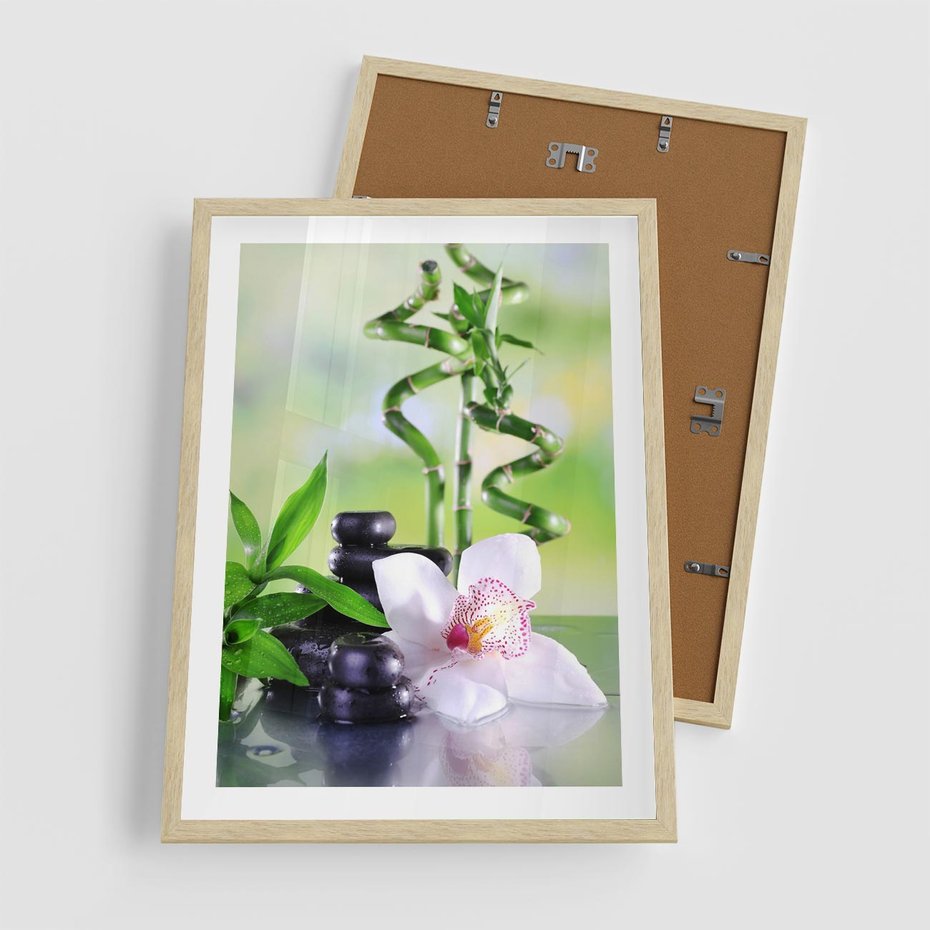 Plakat w ramie 50x70 - Spa pełne kwiatów i relaksu - spa, kwiat - rama drewno