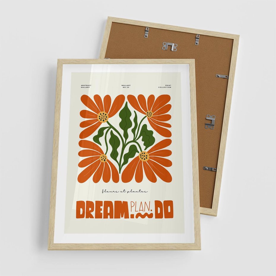 Plakat w ramie 50x70 - Księga Abstrakcji - sztuka nowoczesna, kolorowe kwiaty - rama drewno