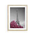 Plakat w ramie 30x40 - Różowy Paryż - czarno białe zdjęcie, wieża eiffla - rama drewno