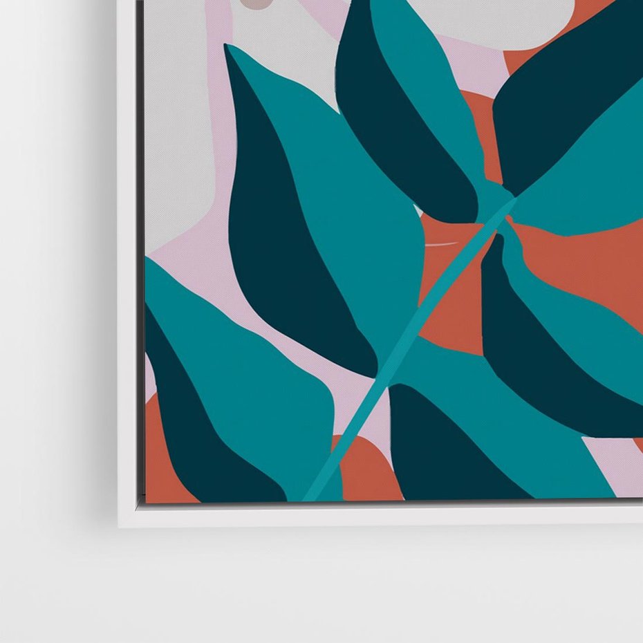 Obraz w ramie 50x50 - Harmonijne Formy - abstrakcyjna kompozycja kwiatowych form, kolor zgaszone - rama biała