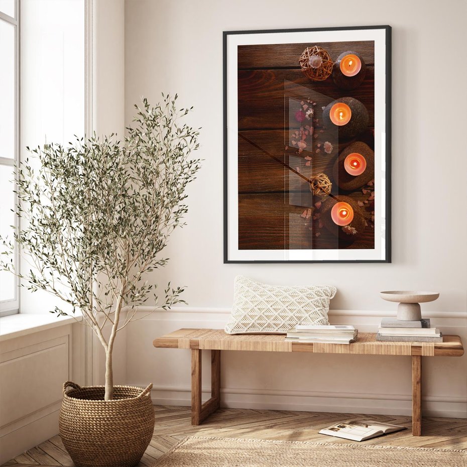 Plakat bez ramy 50x70 - Relaksujące spa z pochodniami - spa, świece