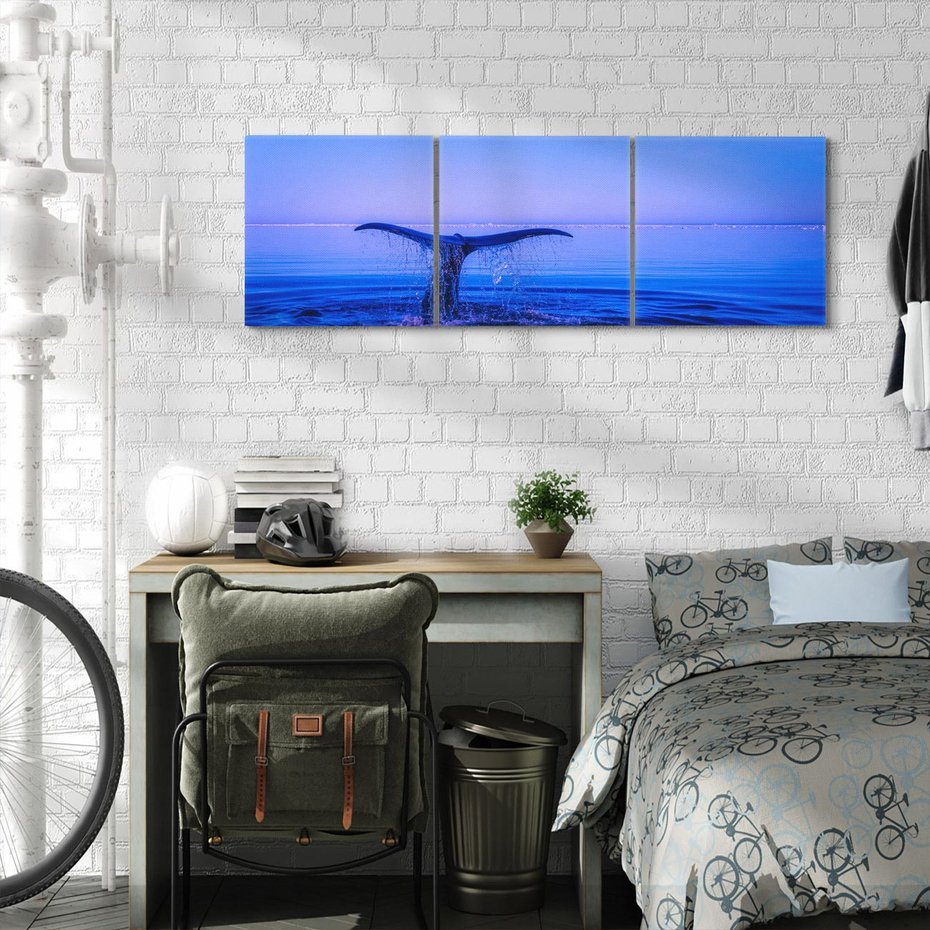 Obraz na płótnie 120x40 - Morze, fale i skały - wieloryb, morze