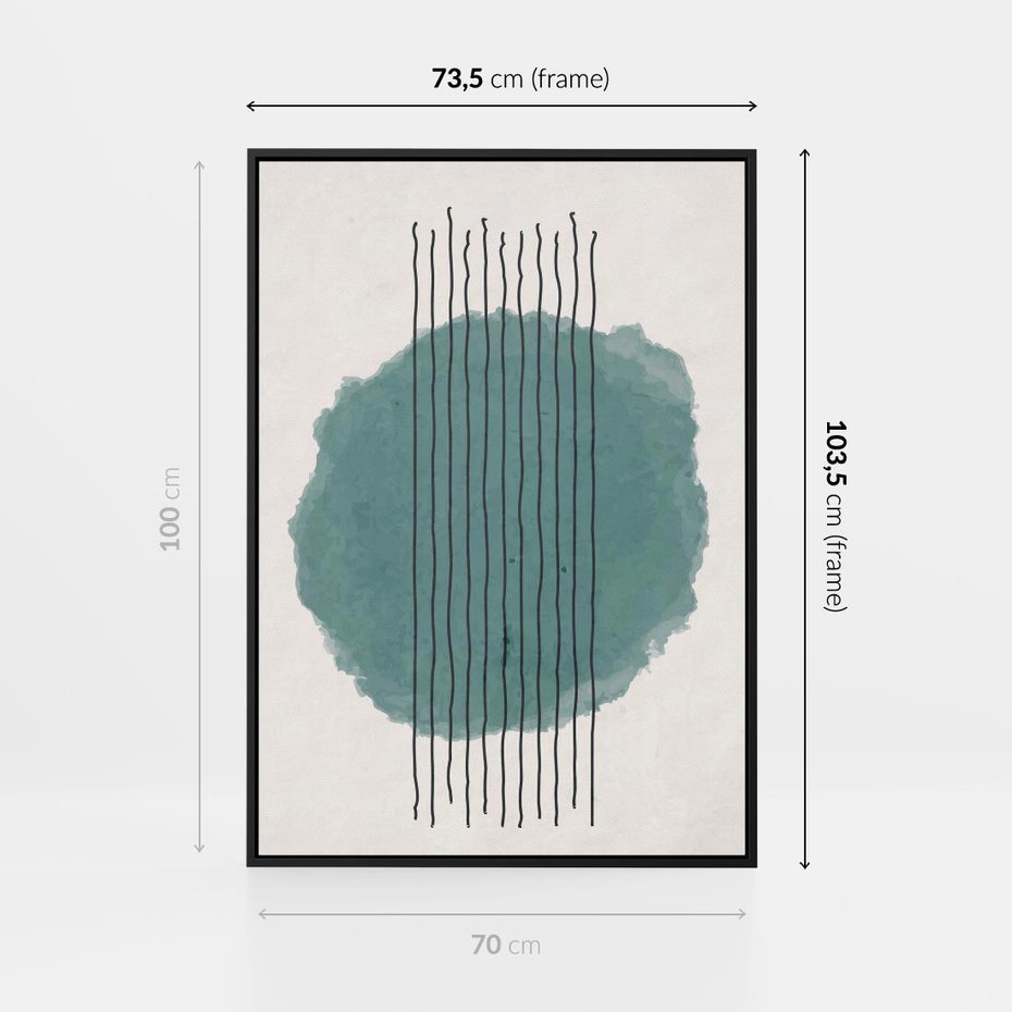 Obraz w ramie 70x100 - Podróżne Inspiracje - abstrakcyjna akwarelowa plama, nieregularne kreski - rama czarna