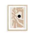 Plakat w ramie 30x40 - Eksploracja Abstrakcji - beżowa absrakcyjna kompozycja, czarny akcent - rama drewno