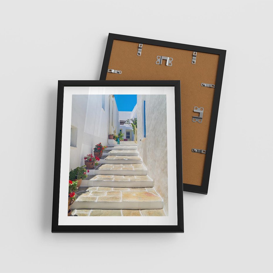 Plakat w ramie 40x50 - Urok Greckiej Uliczki - grecka, uliczka - rama czarna
