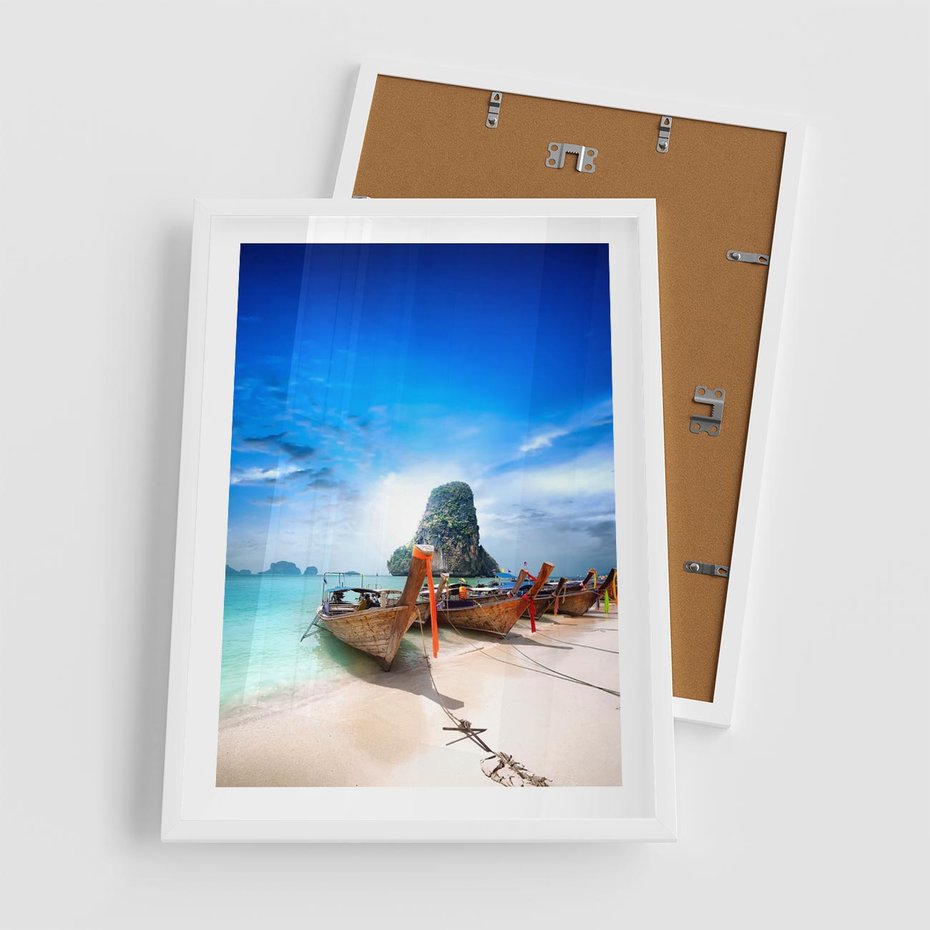 Plakat w ramie 50x70 - Morze na Łodzi - morze, łódź - rama biała