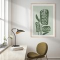 Plakat w ramie 50x70 - Nurtująca Zieleń - abstrakcyjny zielony motyw, skandynawski design - rama drewno