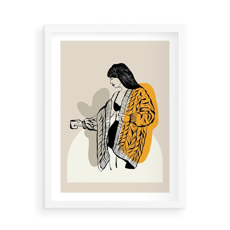 Plakat w ramie 50x70 - Żółte Akcenty w Grafice - grafika, minimalizm - rama biała