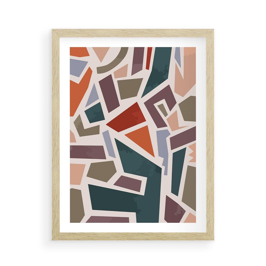 Plakat w ramie 50x70 - Modernistyczna Transcendencja - geometryczne kształty, mozaika - rama drewno