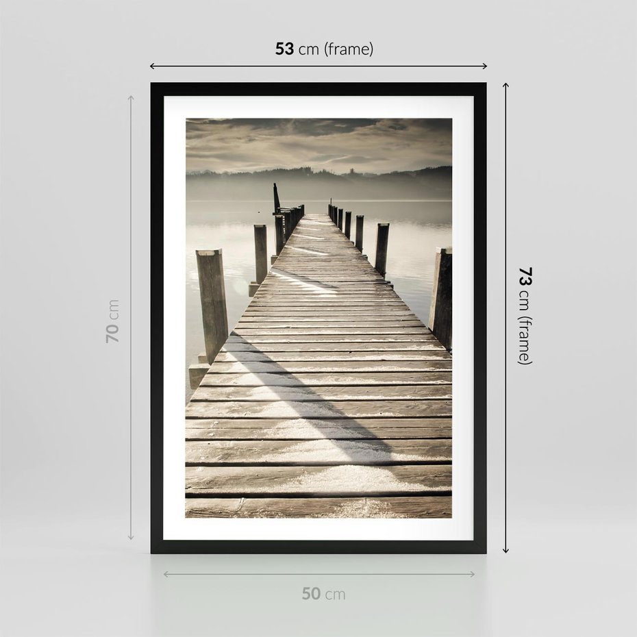 Plakat w ramie 50x70 - Idylliczny pomost nad jeziorem - pomost, jezioro - rama czarna