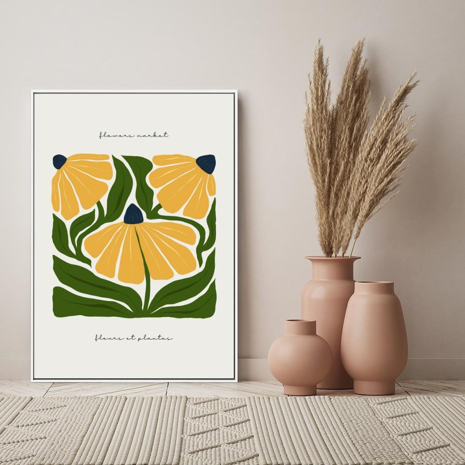 Obraz w ramie 80x120 - Kreatywne Wibracje - sztuka nowoczesna, kolorowe kwiaty - rama biała