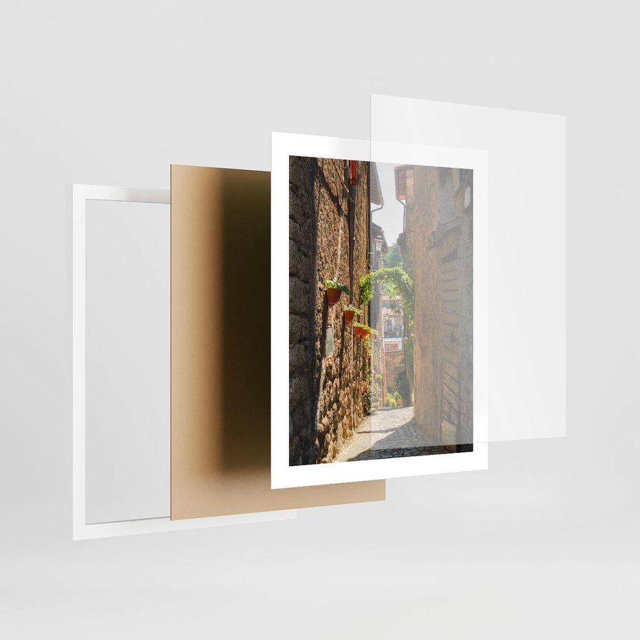 Plakat w ramie 40x50 - Włoska uliczka w perspektywie - Włochy, uliczka - rama biała