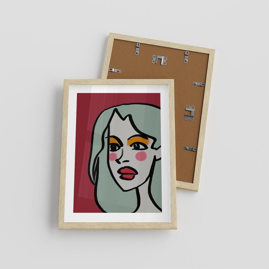 Plakat w ramie 30x40 - Ekspresja Linii - nowoczesny plakat, mocna linie - rama drewno