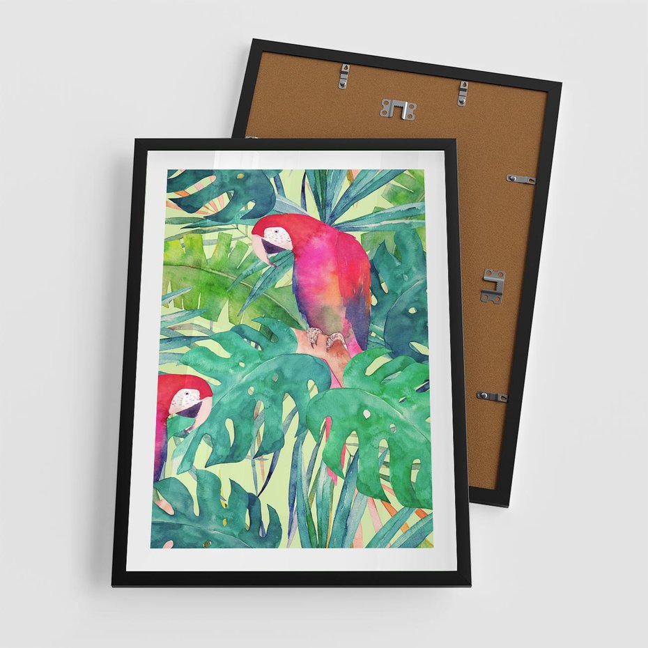 Plakat w ramie 50x70 - Egzotyczna Przygoda - tropikalne, liście - rama czarna
