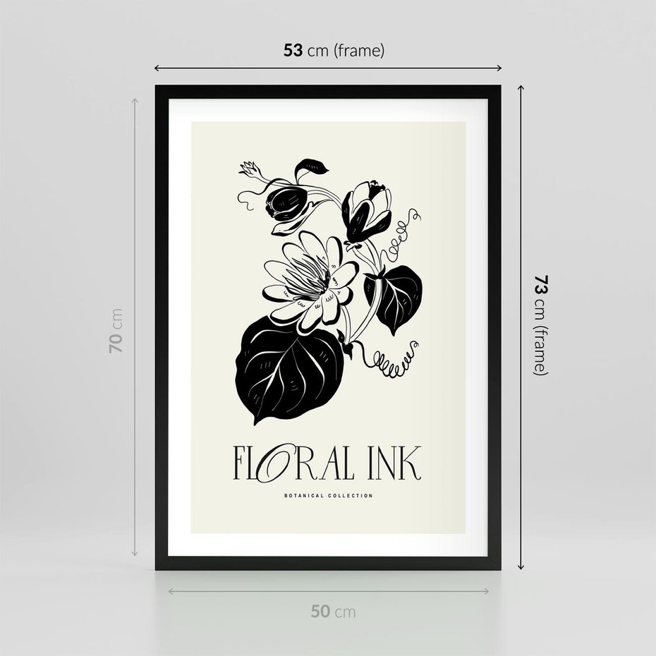 Plakat w ramie 50x70 - Odbicie kwiatowych chwil - kwiaty, typografia - rama czarna