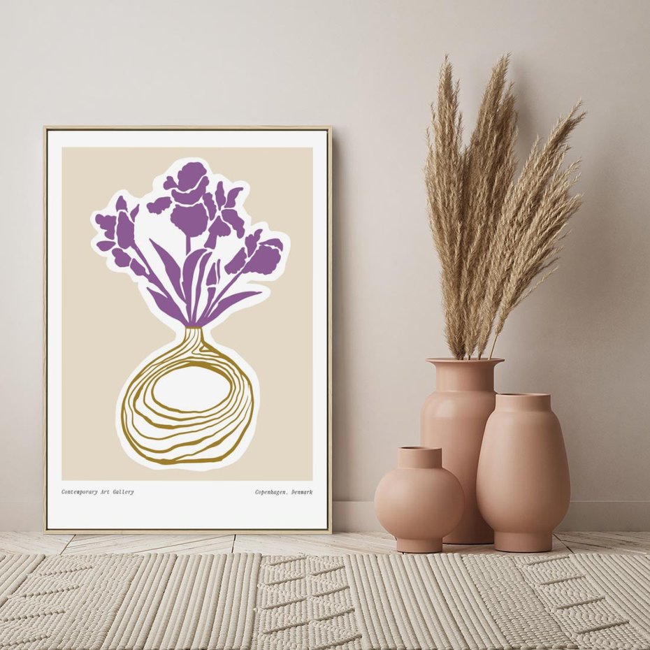 Obraz w ramie 50x70 - Migocące Anomalie - abstrakcyjne liście, kwiaty tropikalne w wazonie - rama drewno