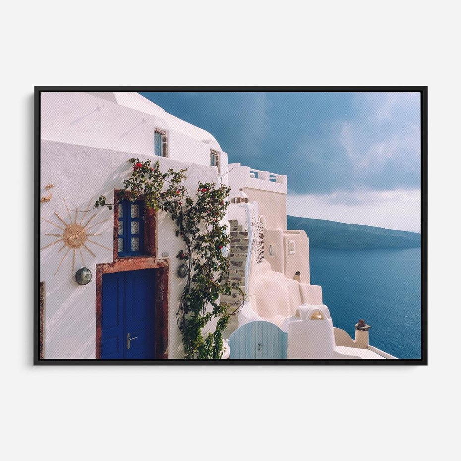 Obraz w ramie 70x50 - Urok Greckiej Wyspy - Santorini, Grecja - rama czarna