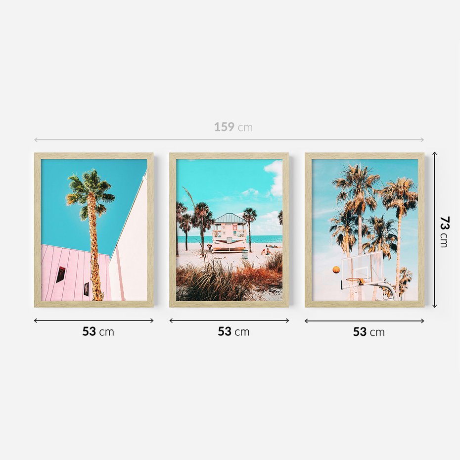 Zestaw obrazy w ramie 50x70 galeria - Plaża, palmy, morze, wakacje - rama drewno