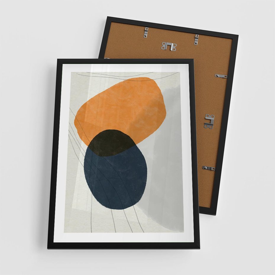 Plakat w ramie 50x70 - Podróżne Pastelowe Pejzaże - geometryczne elementy, stonowane kolory - rama czarna