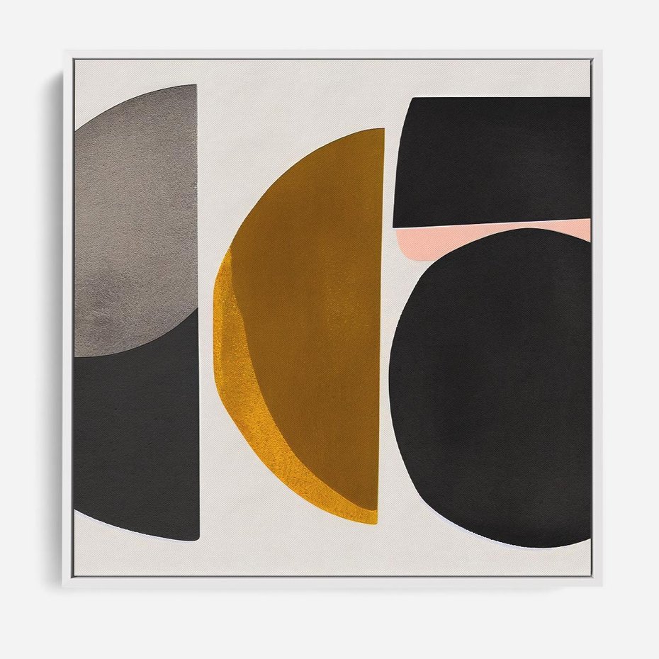 Obraz w ramie 80x80 - Tajemnice sztuki odkryte - geometryczne półkola, kształty - rama biała