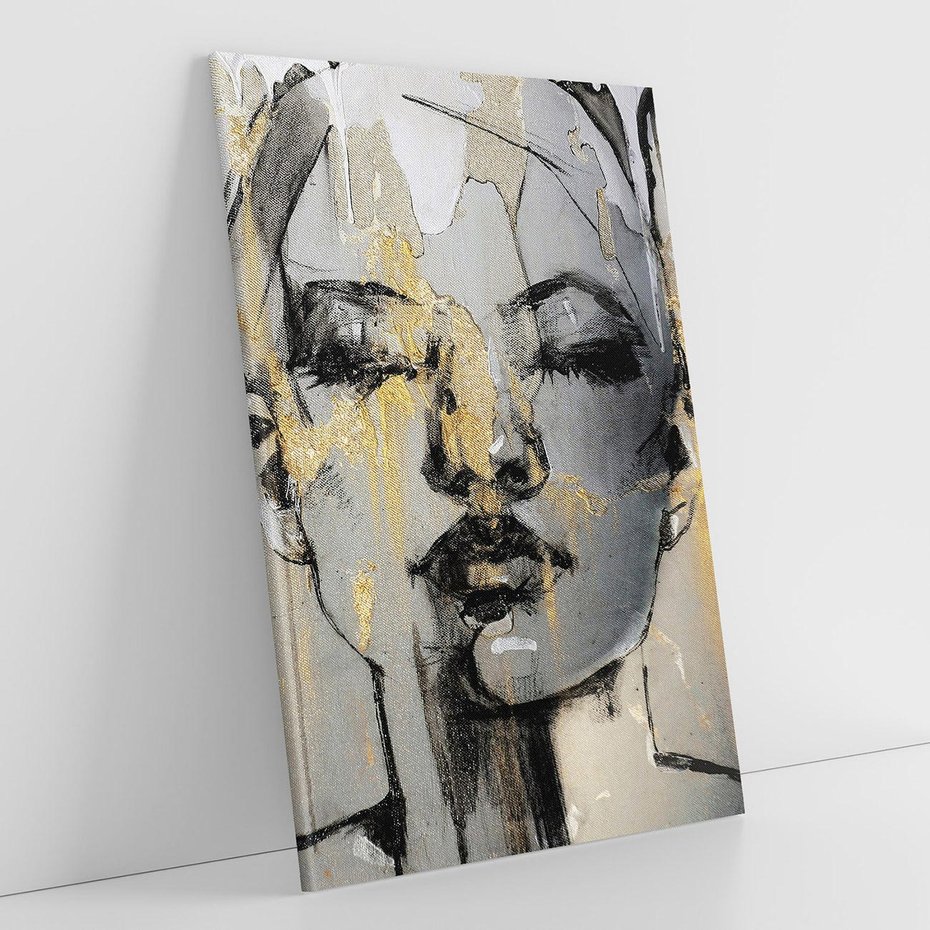 Obraz na płótnie 80x120 - Kobieta - Abstrakcyjne Malowidło - złote, usta abstrakcja