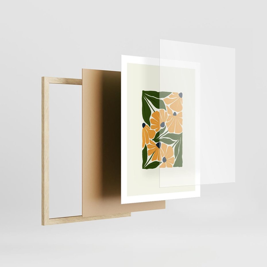 Plakat w ramie 50x70 - Abstrakcyjne Echa - kwiaty, rośliny - rama drewno