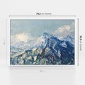 Obraz w ramie 70x50 - Majestat Błękitnych Szczytów - olejny obraz, górski pejzaż - rama biała