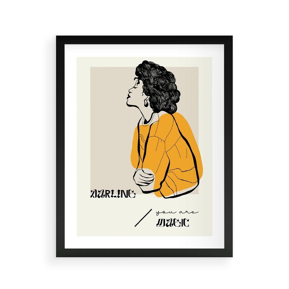 Plakat w ramie 40x50 - Siła Kobiety: Plakat ze Szkicem - kobieca grafika, plakat - rama czarna